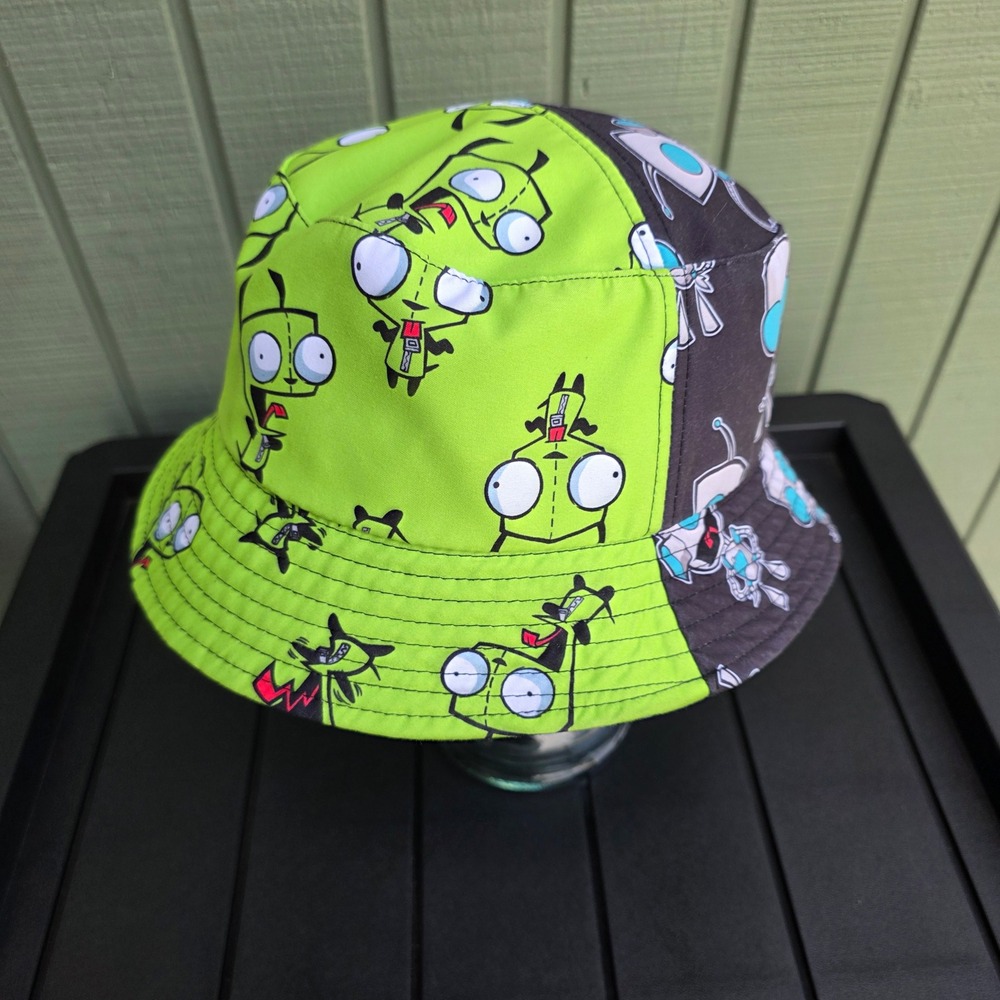 Nickelodeon Invader Zim Gir Bucket Hat Unisex One Size Green Black Gir Pattern